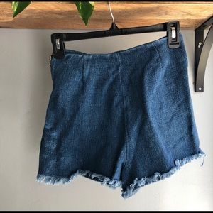 Zara high waisted denim fray shorts w/side zip